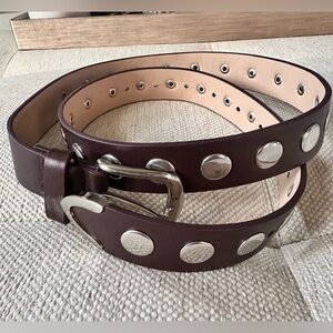 Women’s Brown Leather Belt with Silver Accents
